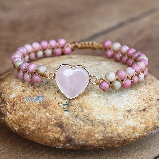 ReforestAustralia™ 4mm Rhodonite Pink Crystal Heart Charm Bracelets (Plants 1 Tree)🌲