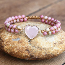 Load image into Gallery viewer, ReforestAustralia™ 4mm Rhodonite Pink Crystal Heart Charm Bracelets (Plants 1 Tree)🌲
